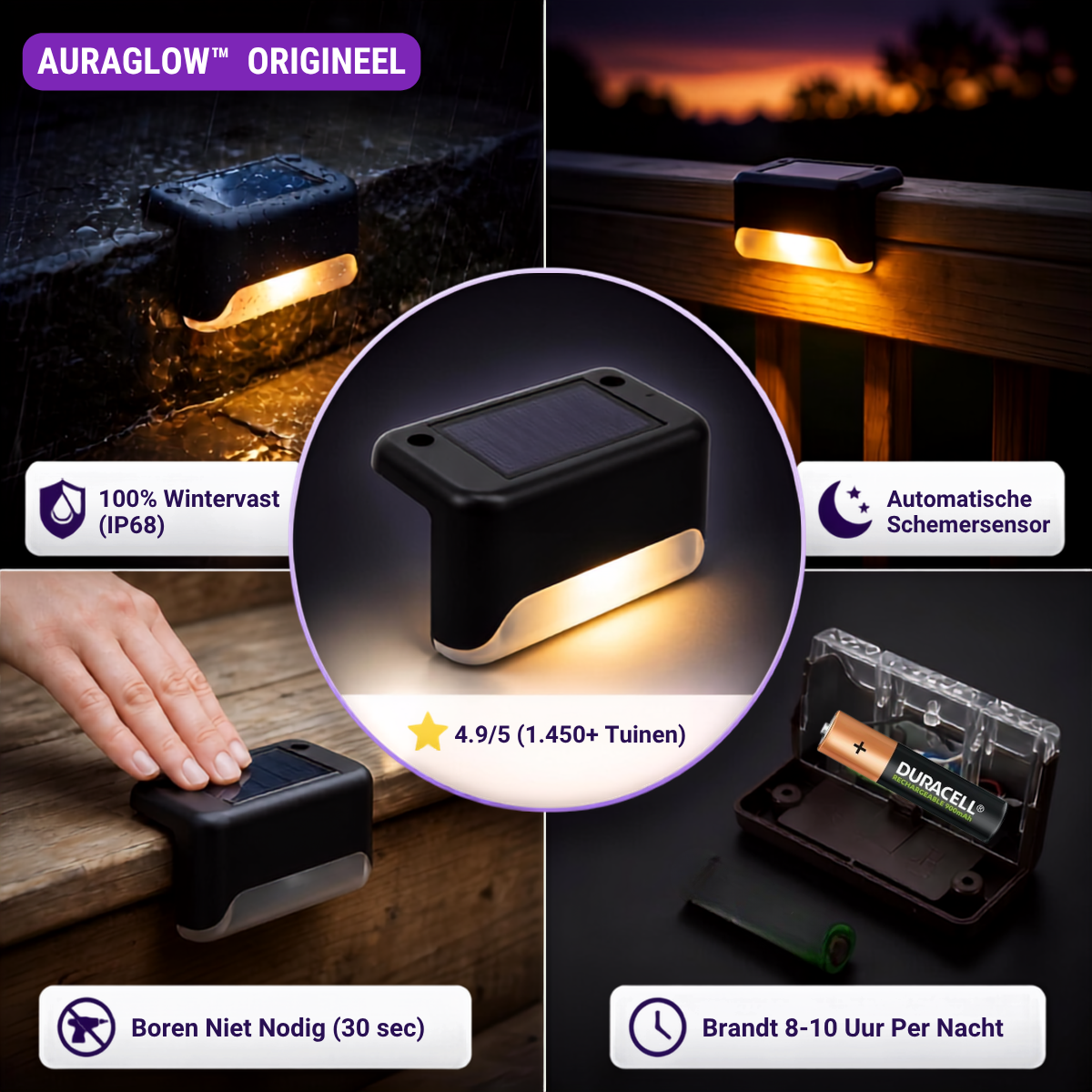 AuraGlow™ – Draadloze Solar Sfeer- & Veiligheidsverlichting