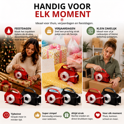 SnelPak™ — Nooit meer geknoei met scharen en kwijtgeraakte tape.